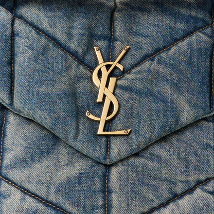 Saint Laurent Denim Quilted Medium Loulou Puffer Monogram Chain Satchel Blue Cinnamon 8 of 10