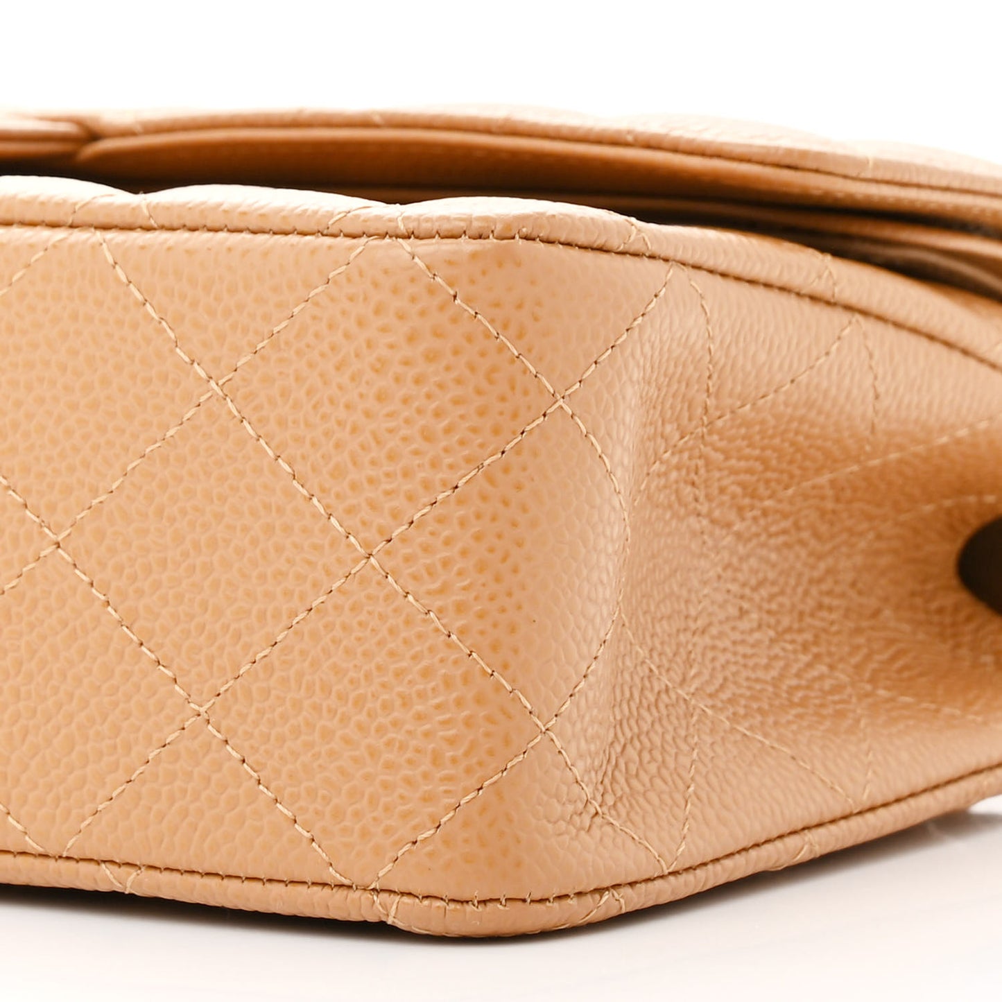 Caviar Quilted Medium Double Flap Beige