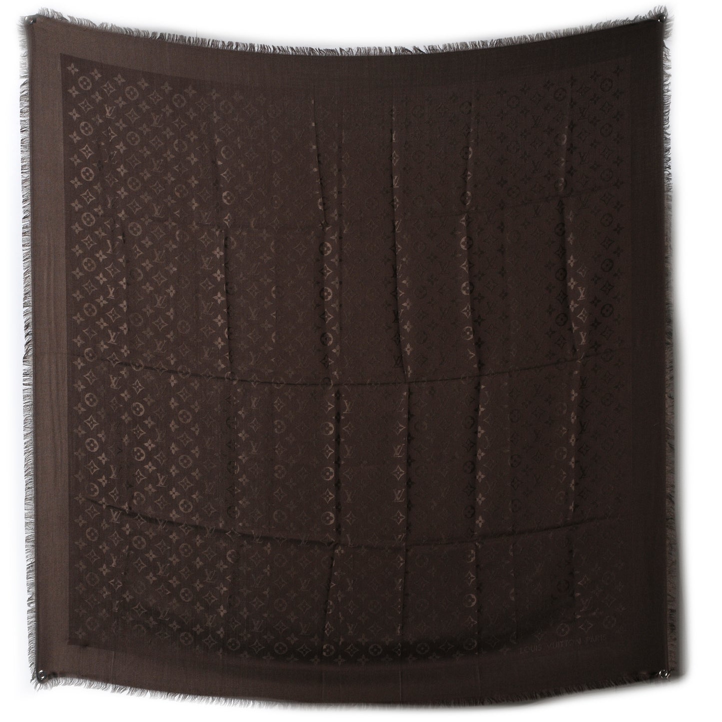 Silk Wool Monogram Denim Shawl Chocolate