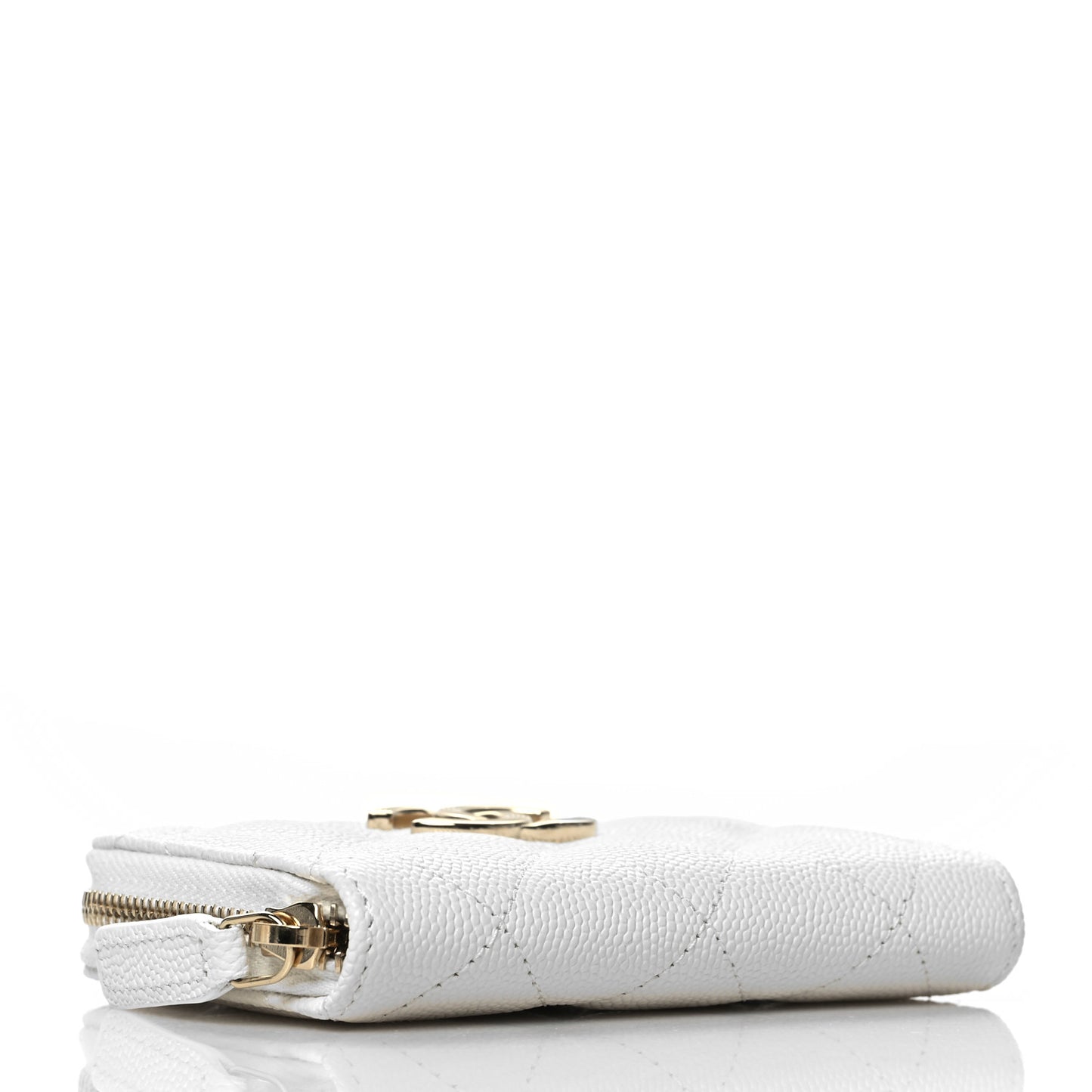 Caviar Quilted Striated CC Zip Coin Purse White