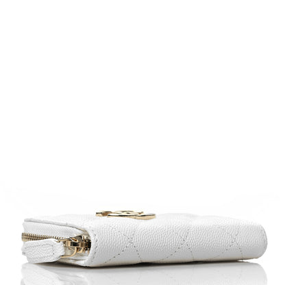 Chanel Caviar Quilted Striated CC Zip Coin Purse White 4 of 8
