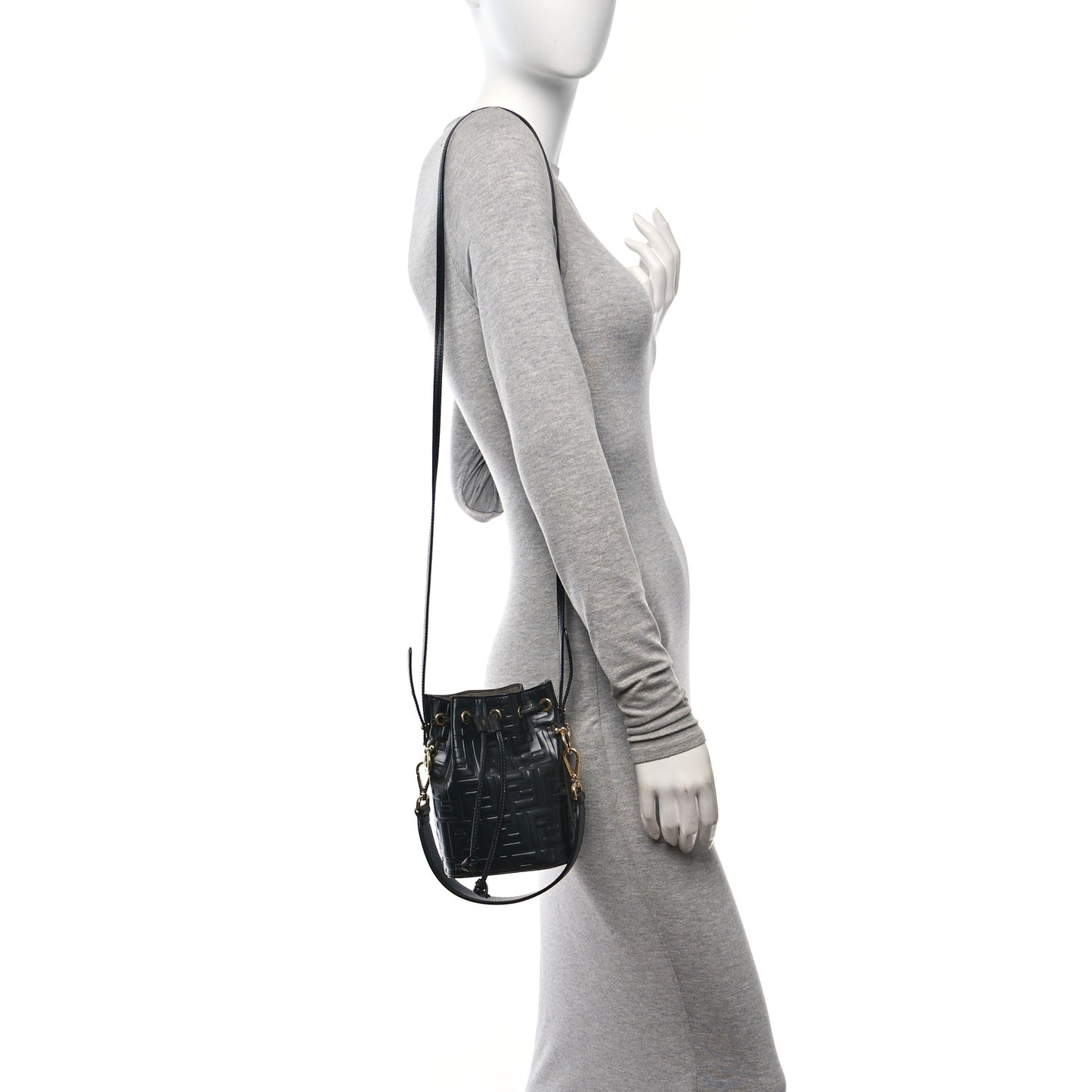 Vitello Liberty F is Fendi FF 1974 Embossed Mini Mon Tresor Bucket Bag Black