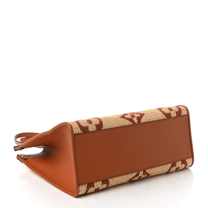 Louis Vuitton Raffia Calfskin Monogram Giant Onthego MM Tan 4 of 11