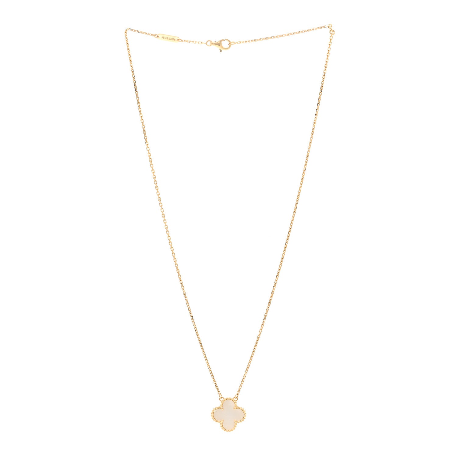 Van Cleef & Arpels 18K Yellow Gold Mother of Pearl Vintage Alhambra Pendant Necklace 3 of 6