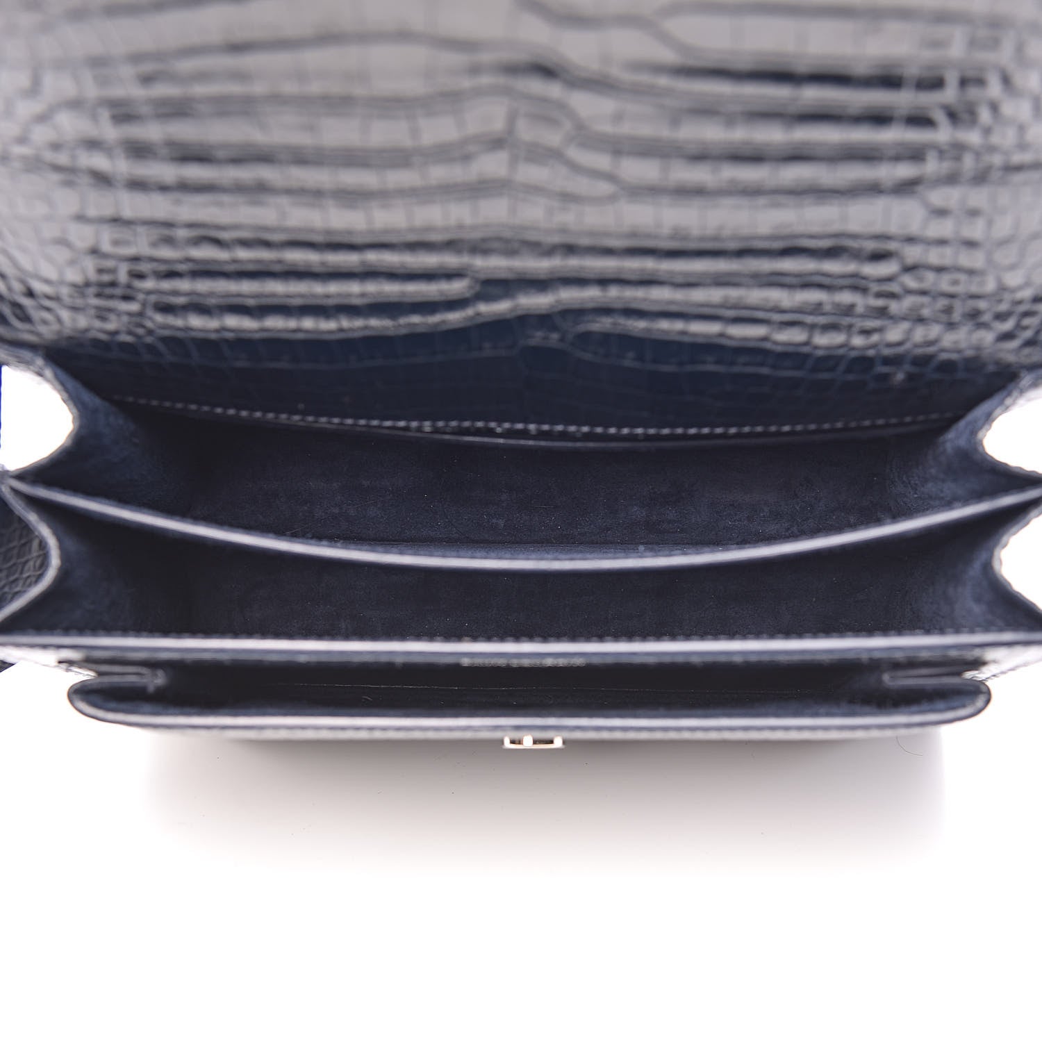 Saint Laurent Calfskin Crocodile Embossed Medium Monogram Sunset Navy 5 of 12
