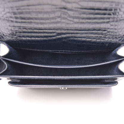 Saint Laurent Calfskin Crocodile Embossed Medium Monogram Sunset Navy 5 of 12