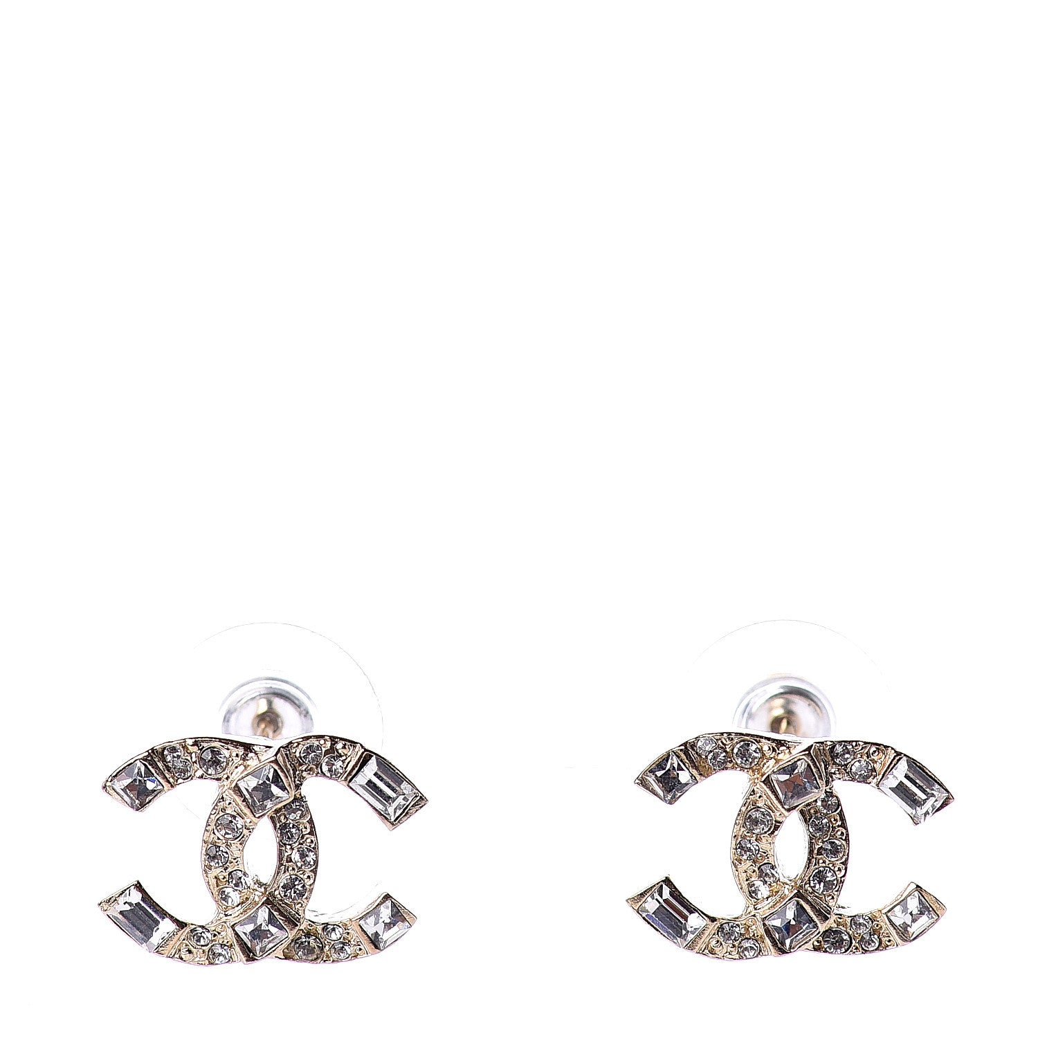 Chanel Crystal Baguette CC Earrings Gold 1 of 5