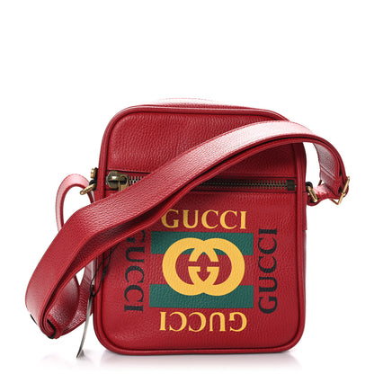 Gucci Grained Calfskin Logo Messenger Bag Hibiscus Red 1 of 9