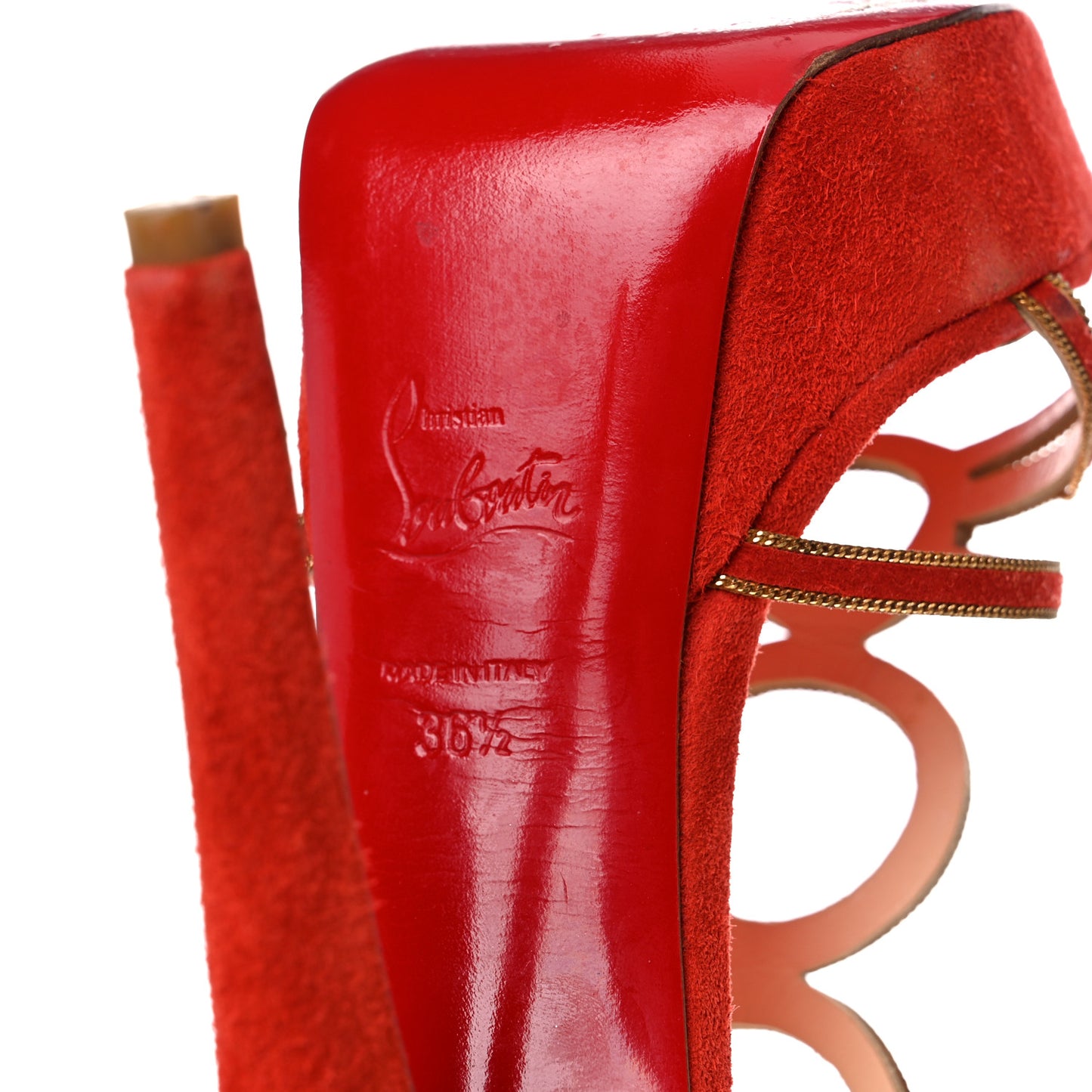 Veau Velours 20 Ans Chain Troisronds 140 Sandals 36.5 Mandarin Red Gold