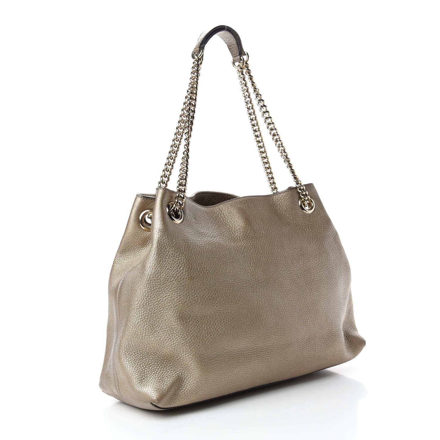 Gucci Metallic Pebbled Calfskin Medium Soho Chain Shoulder Bag Golden Beige 3 of 10