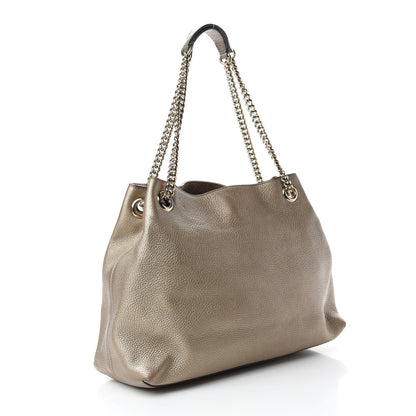 Gucci Metallic Pebbled Calfskin Medium Soho Chain Shoulder Bag Golden Beige 3 of 10