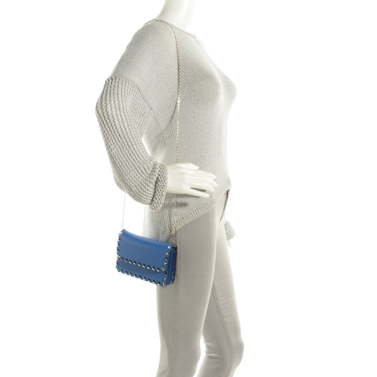 Valentino Garavani Vitello Rockstud Chain Flap Crossbody Bag Light Sapphire 2 of 8