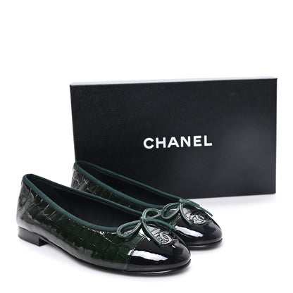 Chanel Crocodile Embossed Patent Calfskin Ballet Flats 36.5 Dark Green Black 10 of 10
