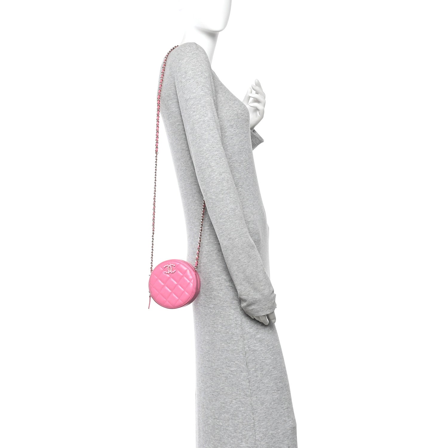 Chanel Caviar Quilted Gripoix CC Round Clutch With Chain Pink 2 of 10
