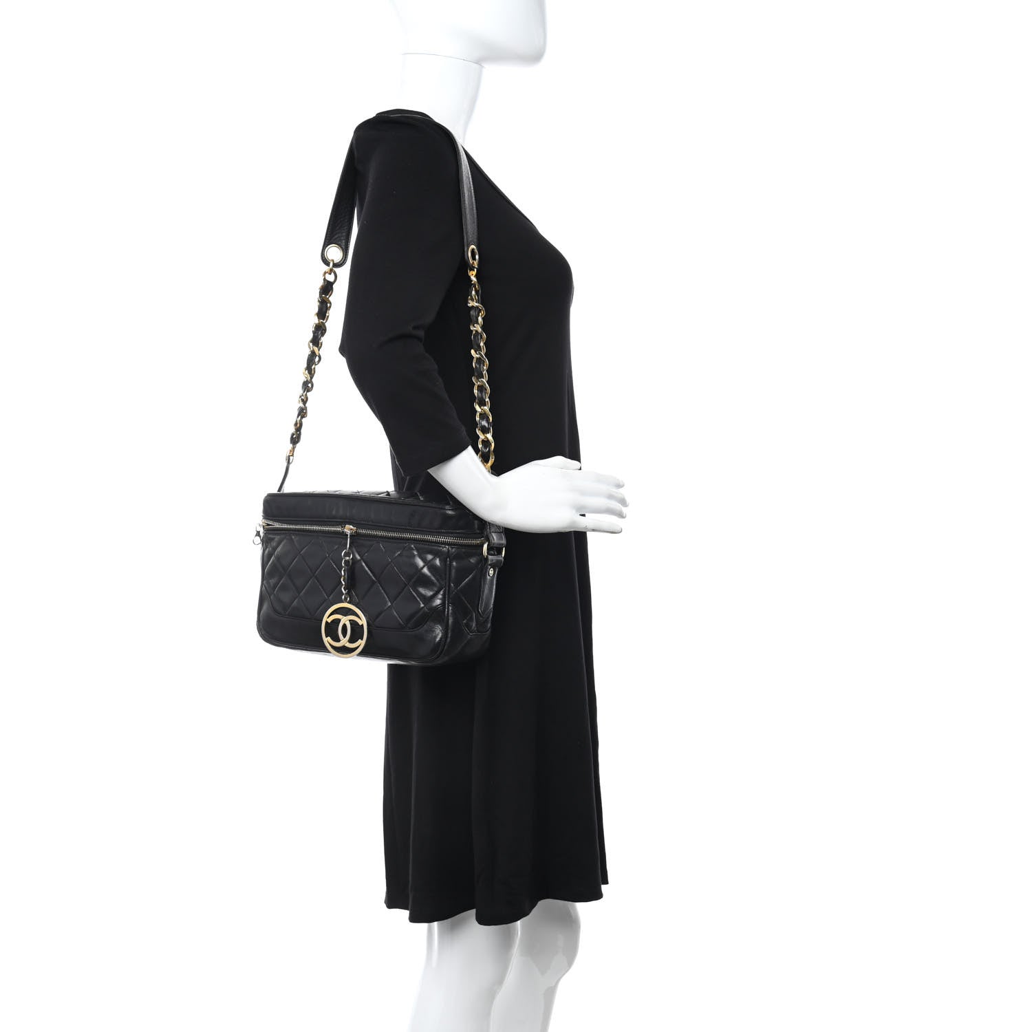 Chanel Lambskin Quilted Vanity Train Case Shoulder Bag Black 2 of 14