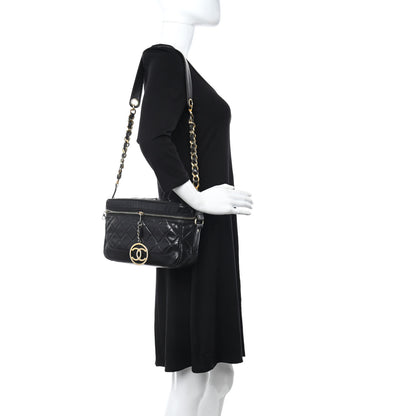 Chanel Lambskin Quilted Vanity Train Case Shoulder Bag Black 2 of 14