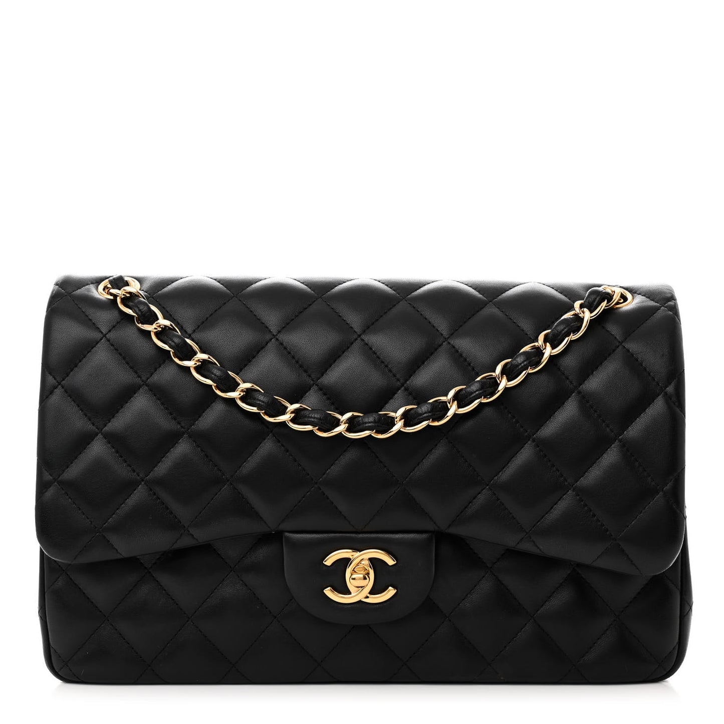 Lambskin Quilted Jumbo Double Flap Black