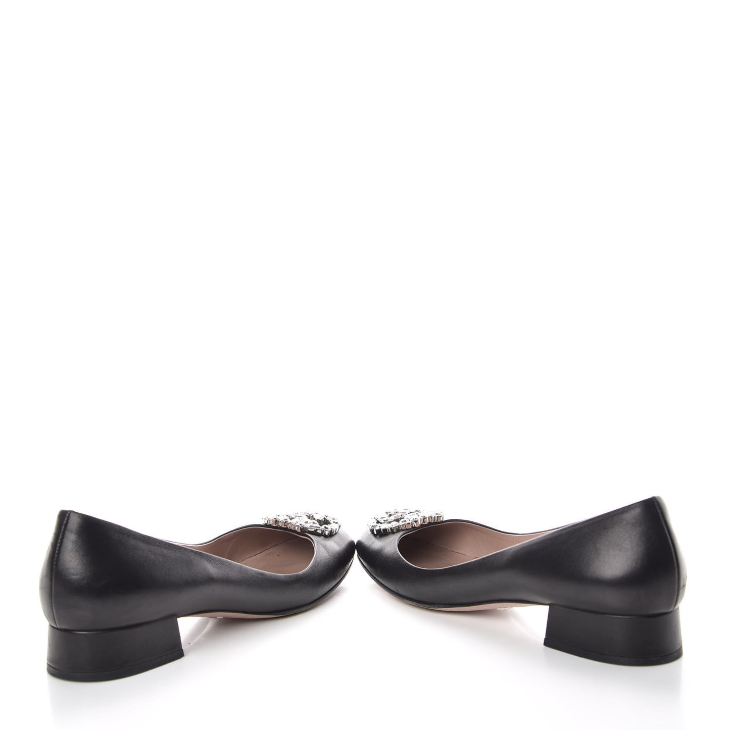 Nappa Crystal Interlocking G Low Heel Pumps 38 Black