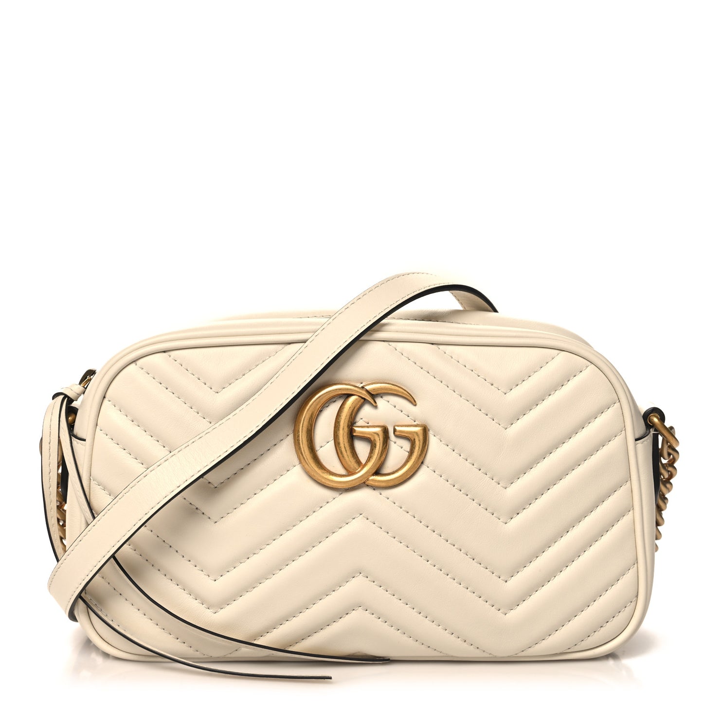 Calfskin Matelasse Small GG Marmont Chain Shoulder Bag White