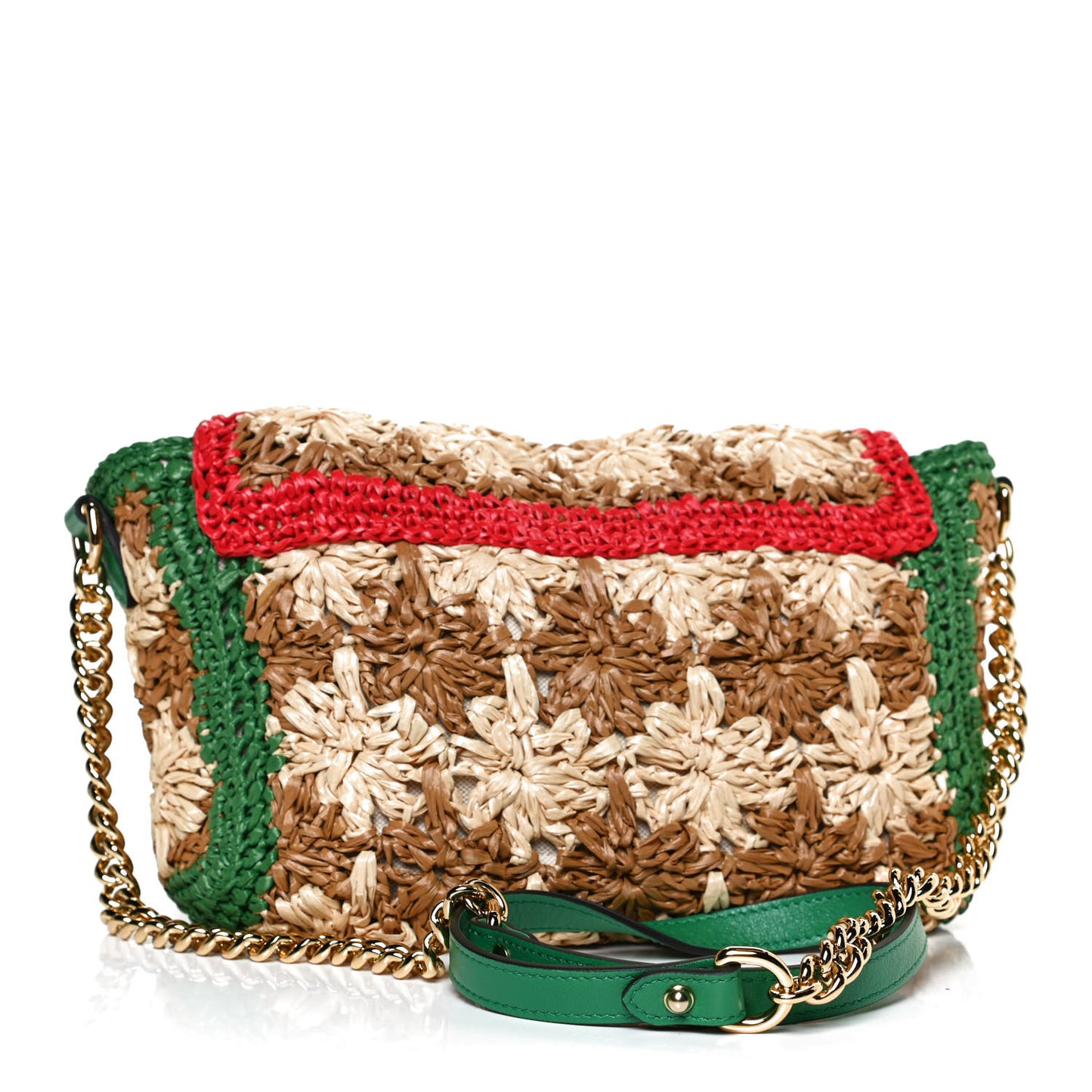 Raffia Azalea Calfskin Crochet Flower Small GG Marmont Shoulder Bag Natural Ecru Green Red New Shamarock