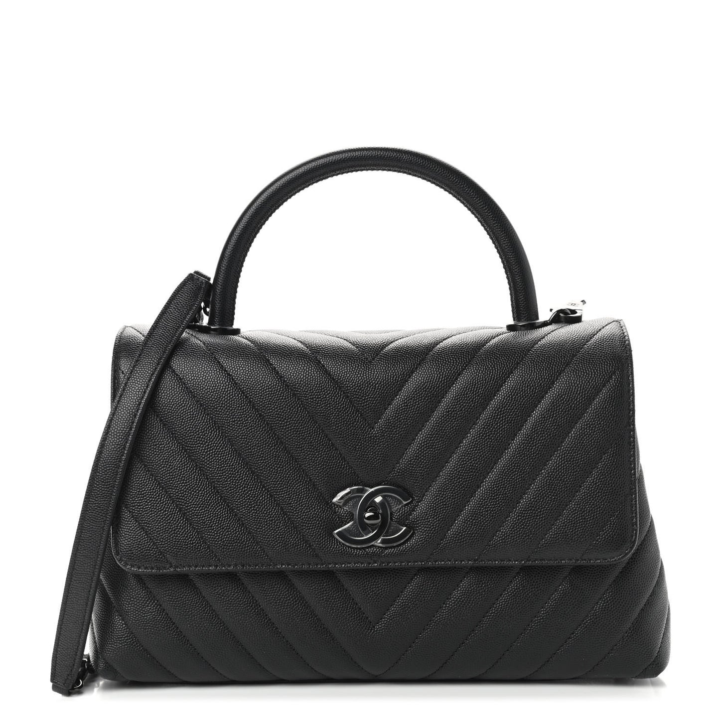 Caviar Chevron Quilted Small Coco Handle Flap So Black