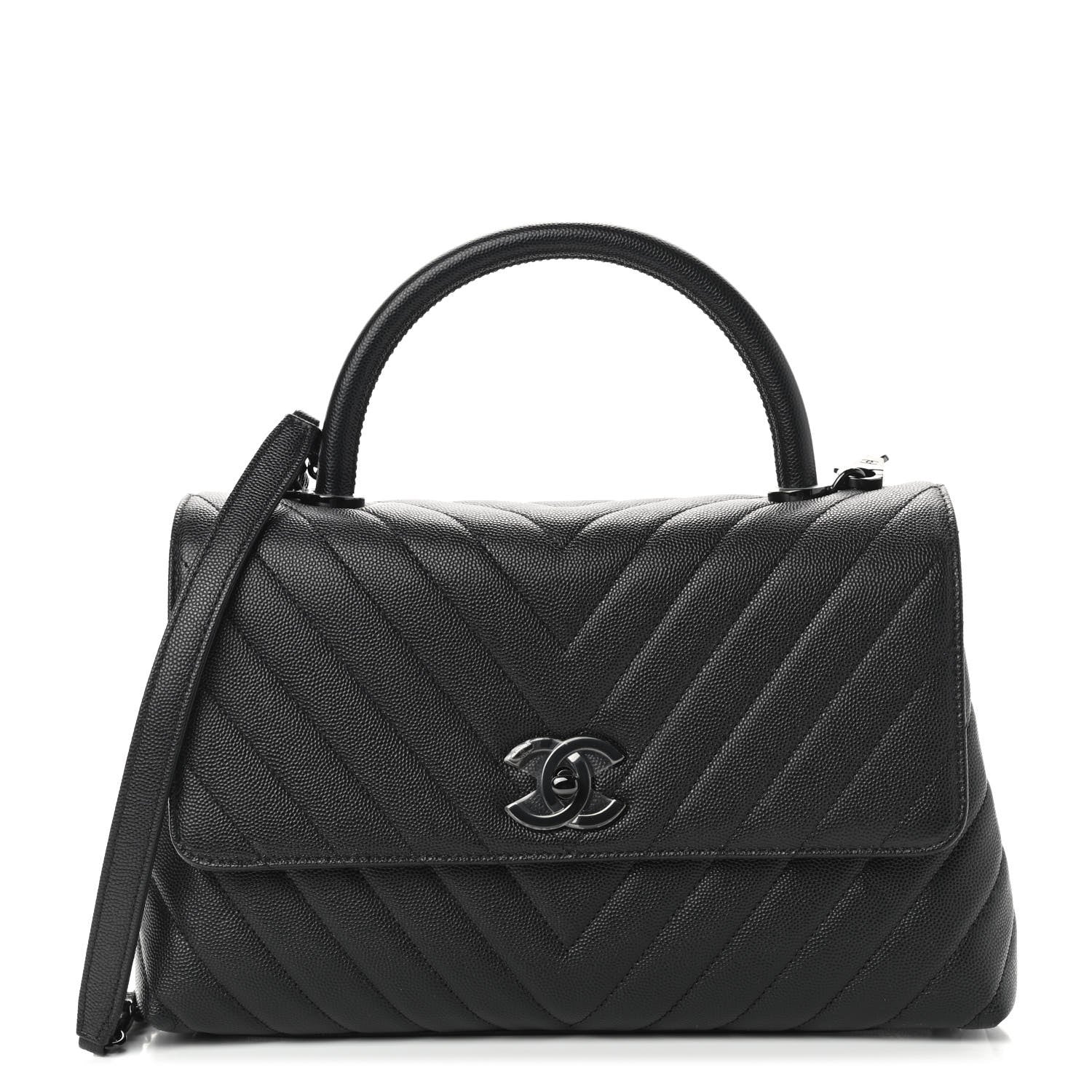 Chanel Caviar Chevron Quilted Small Coco Handle Flap So Black 1 of 9