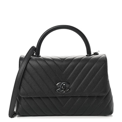 Chanel Caviar Chevron Quilted Small Coco Handle Flap So Black 1 of 9