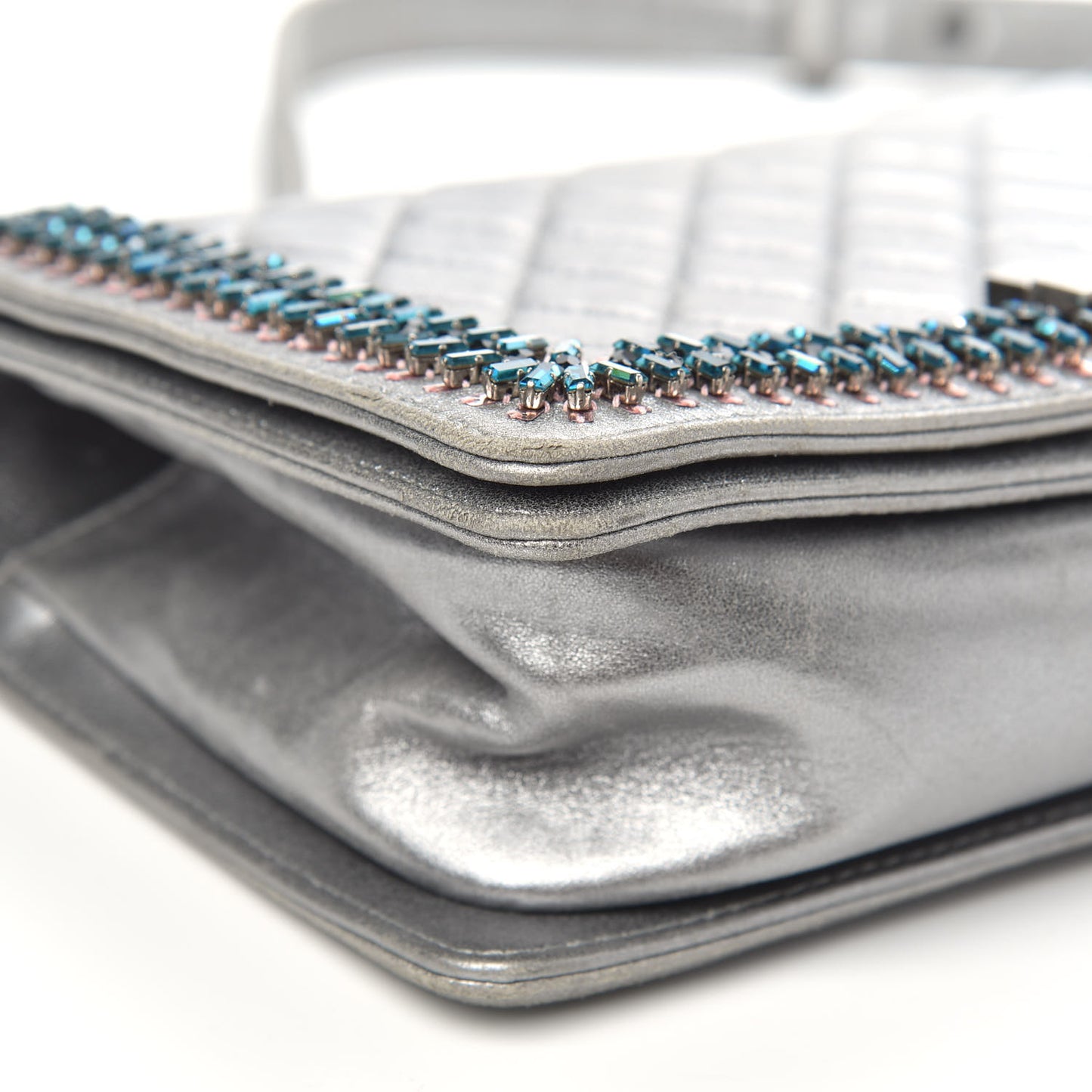 Metallic Lambskin Embellished Medium Boy Flap Silver