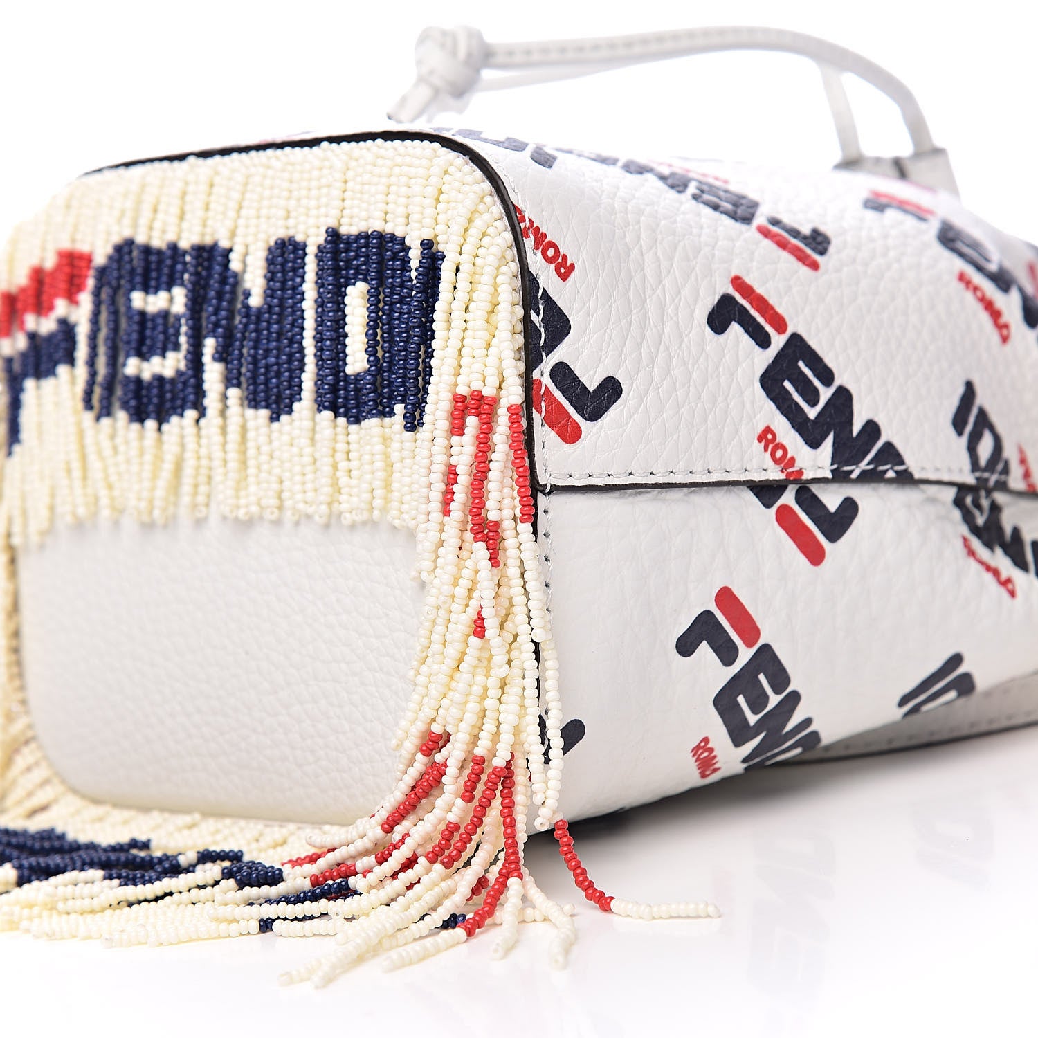 Fendi X FILA Calfskin F is Fendi Mania Fringe Mini Mon Tresor Bucket Bag White 9 of 11