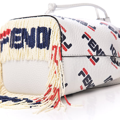 Fendi X FILA Calfskin F is Fendi Mania Fringe Mini Mon Tresor Bucket Bag White 9 of 11