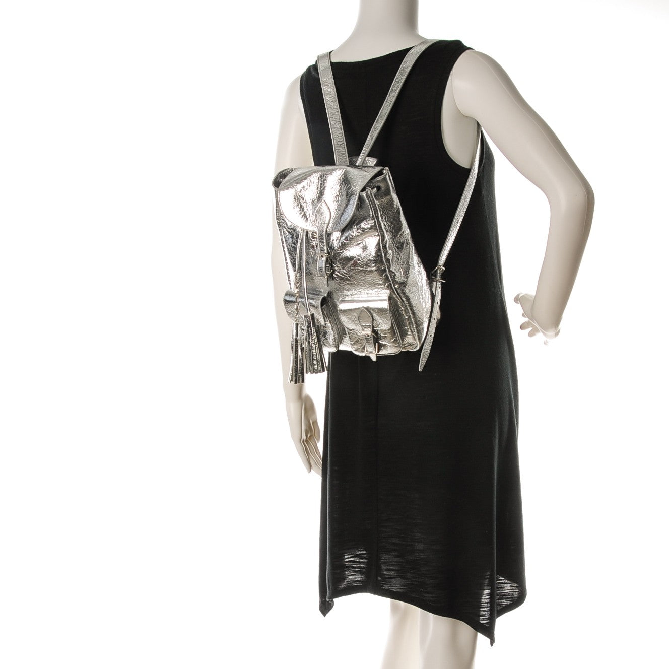 Metallic Calfskin Festival Backpack Silver