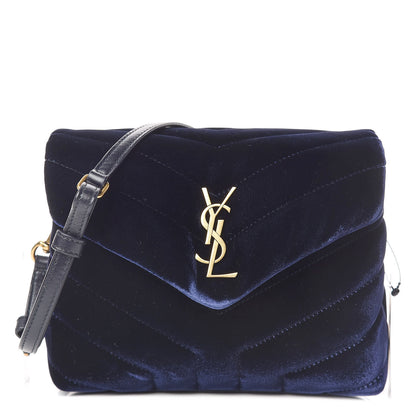 Saint Laurent Velvet Y Quilted Monogram Toy Loulou Crossbody Bag Navy 1 of 11