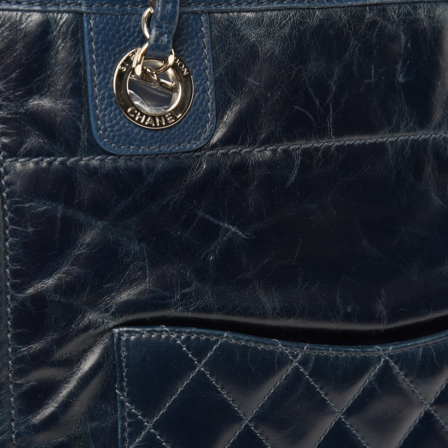 Glazed Calfskin Mini Deauville Tote Blue