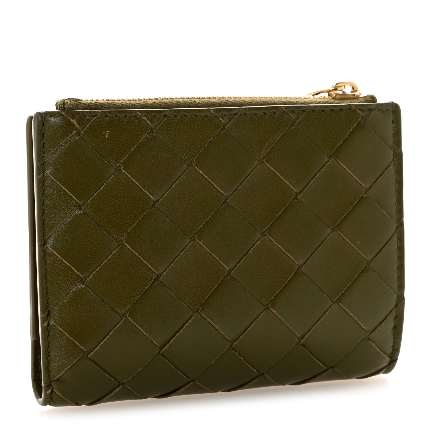 Bottega Veneta Nappa Intrecciato Small Bi-Fold Zip Wallet Kaki Fondent 3 of 8