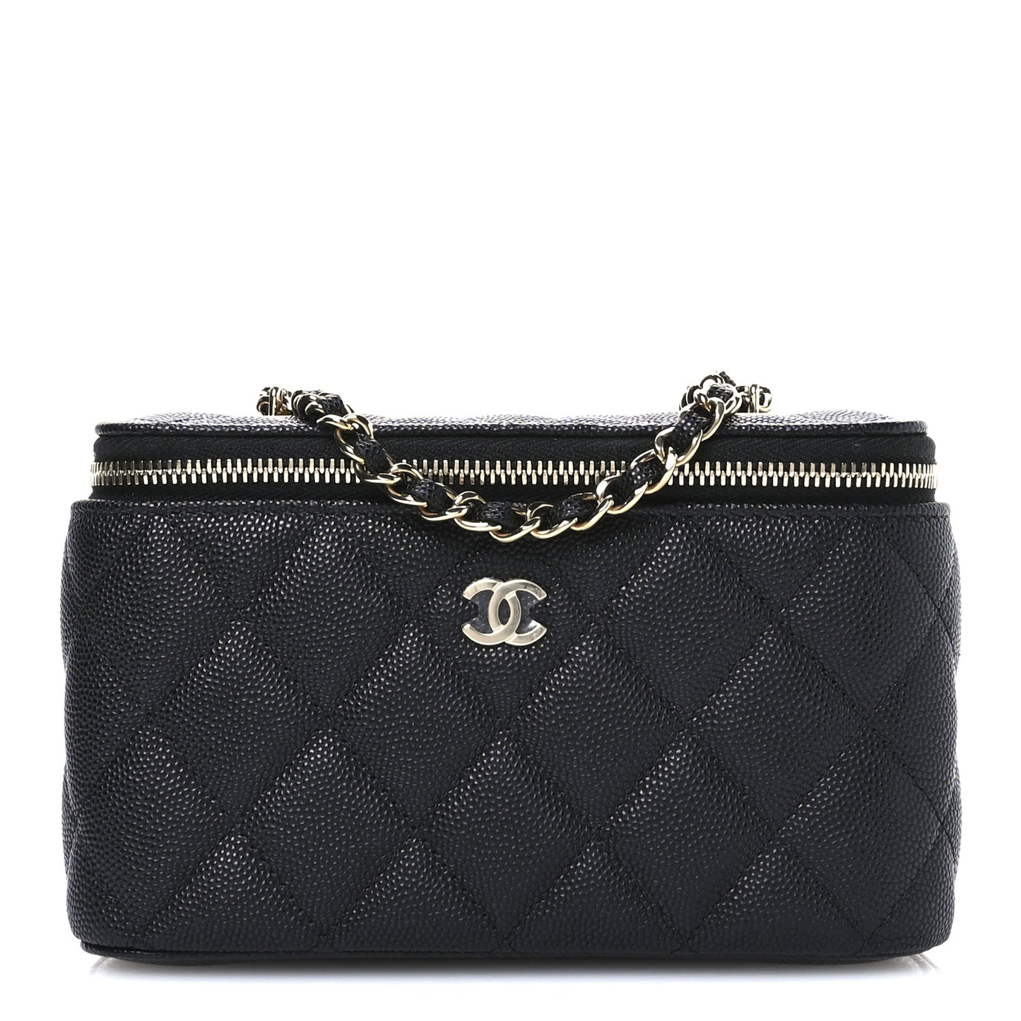 Caviar Quilted Small Vanity Case With Chain Black