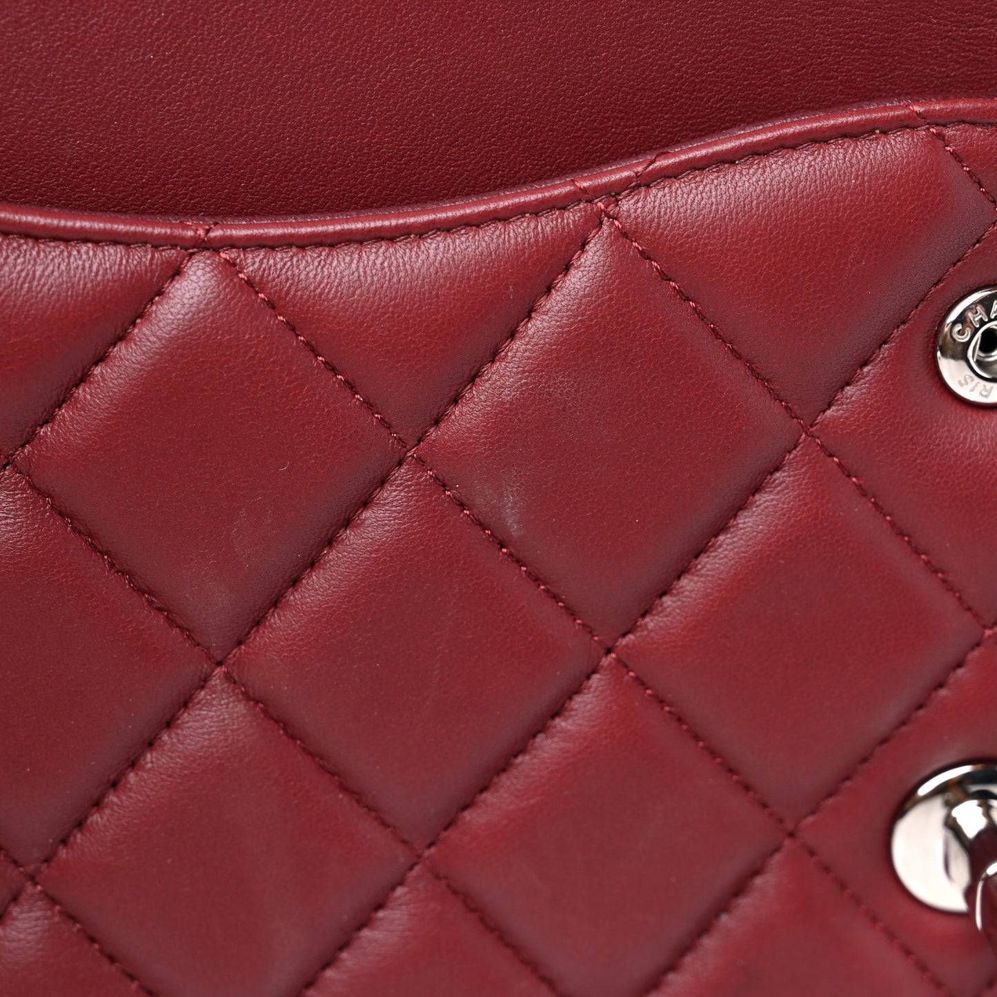 Lambskin Quilted Jumbo Double Flap Burgundy