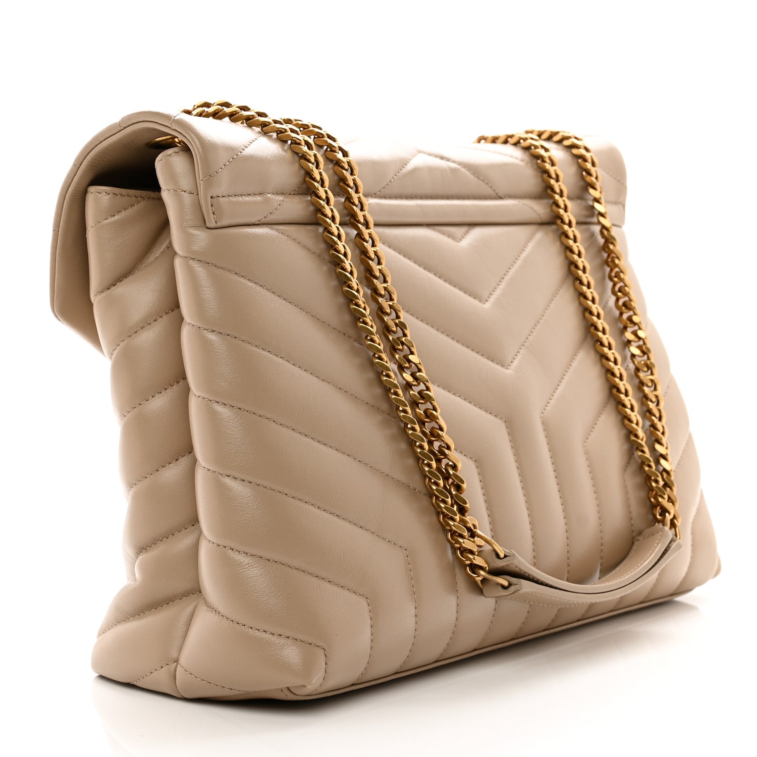 Saint Laurent Calfskin Y Quilted Monogram Medium Loulou Chain Satchel Dark Beige 3 of 10