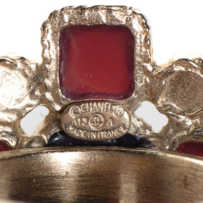 Chanel Gripoix Pearl Maltese Cross CC Ring 6 Gold Blue Rouge Creme 4 of 5