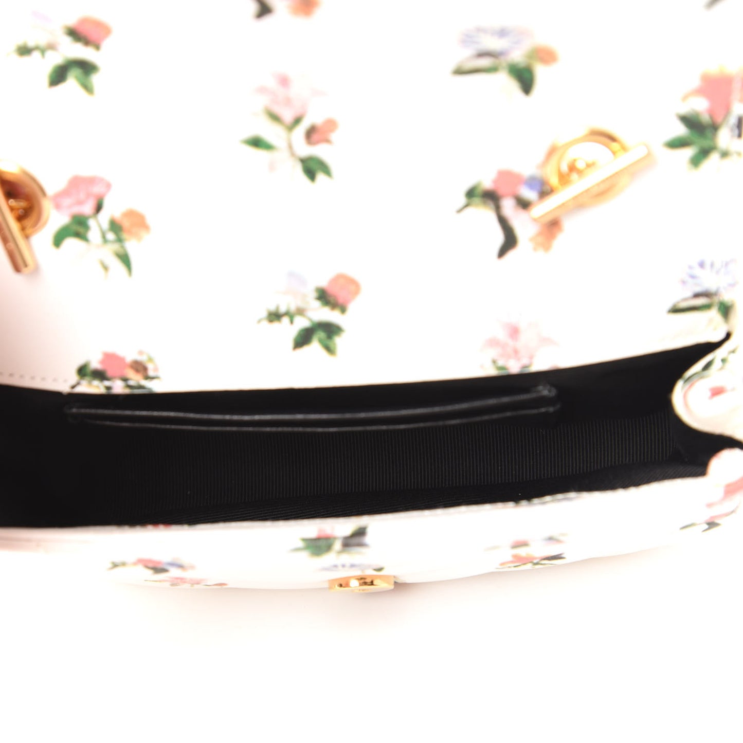 Calfskin Prairie Flower Printed Matelasse Monogram Baby Chain Bag White