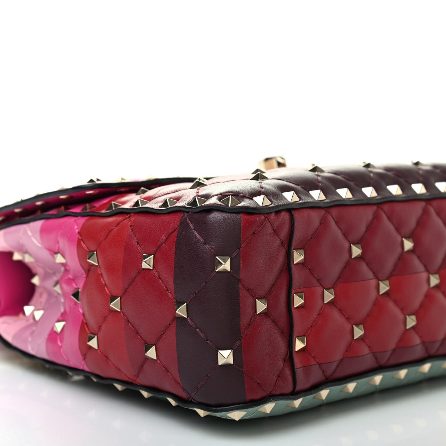 Lambskin Stripe Intarsia Medium Rockstud Spike Shoulder Bag Multicolor
