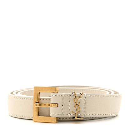 Saint Laurent Smooth Calfskin Monogram Square Buckle Belt 80 32 Crema Soft 1 of 7