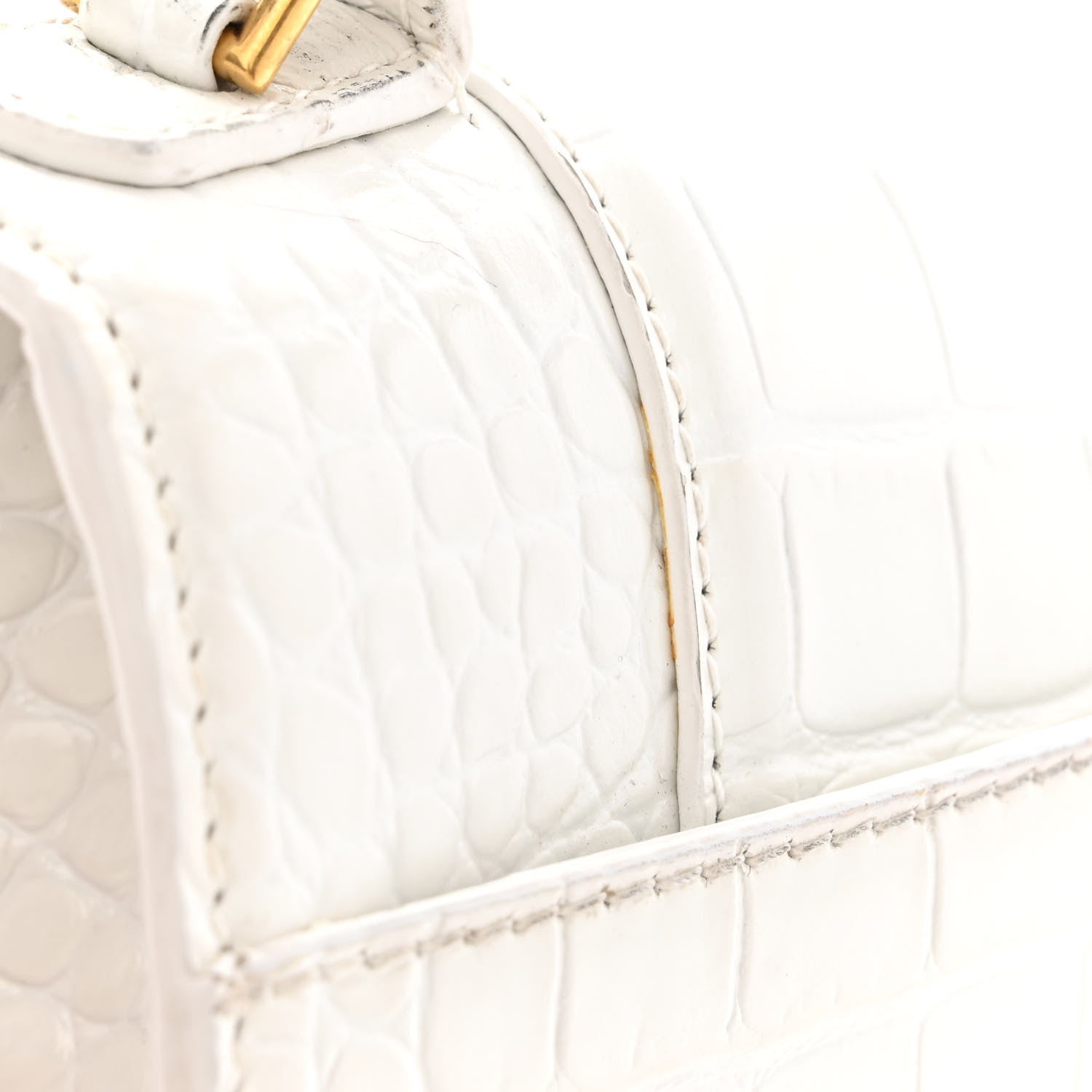 Balenciaga Shiny Calfskin Crocodile Embossed Small Hourglass Top Handle Bag White 12 of 13