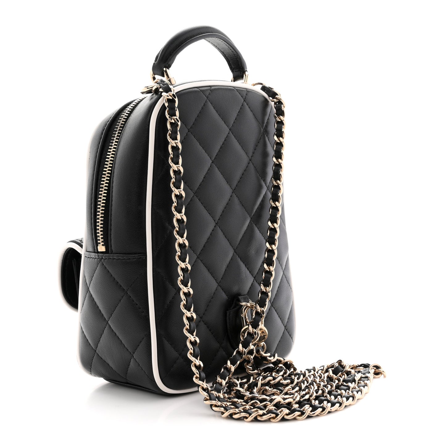 Lambskin Quilted Mini Backpack Black White