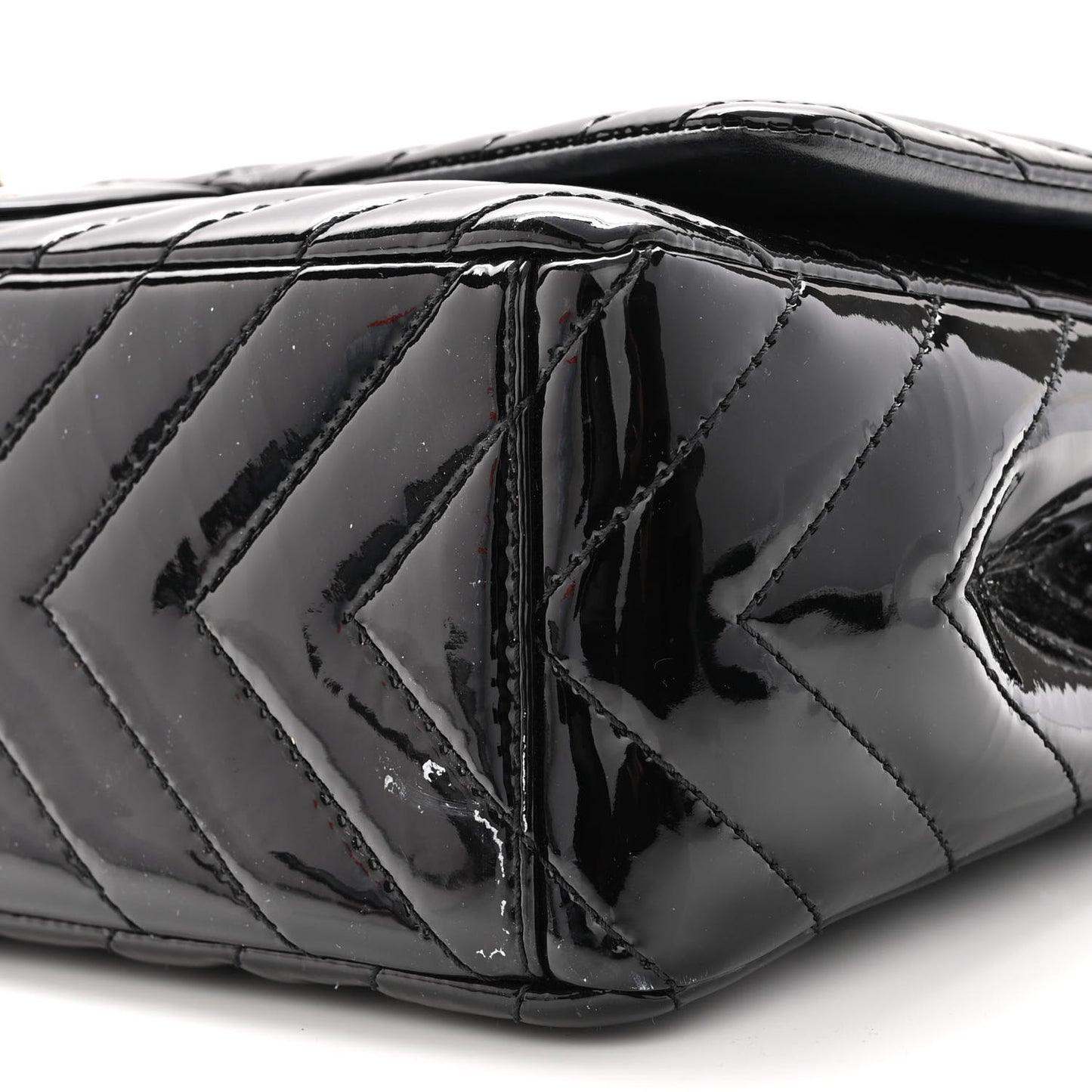 Patent Chevron Quilted Maxi Single Flap Black