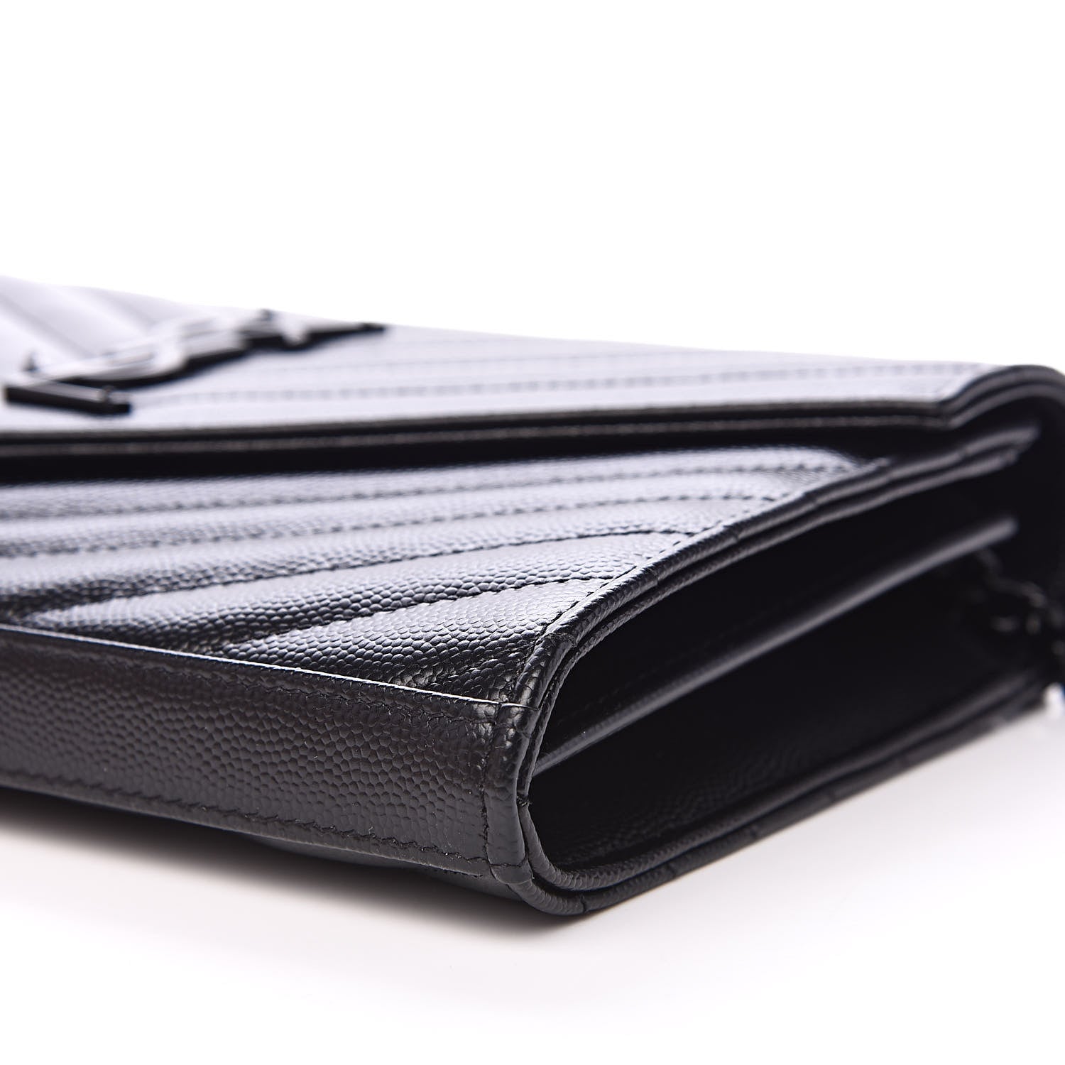 Saint Laurent Grain De Poudre Matelasse Chevron Monogram Chain Wallet Black 9 of 10