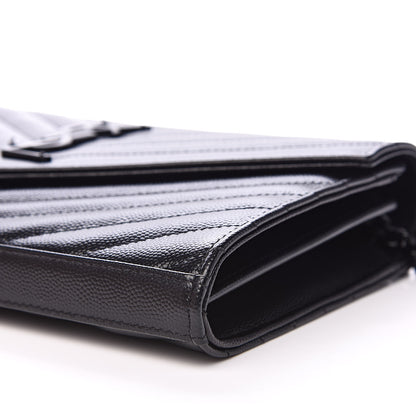 Saint Laurent Grain De Poudre Matelasse Chevron Monogram Chain Wallet Black 9 of 10