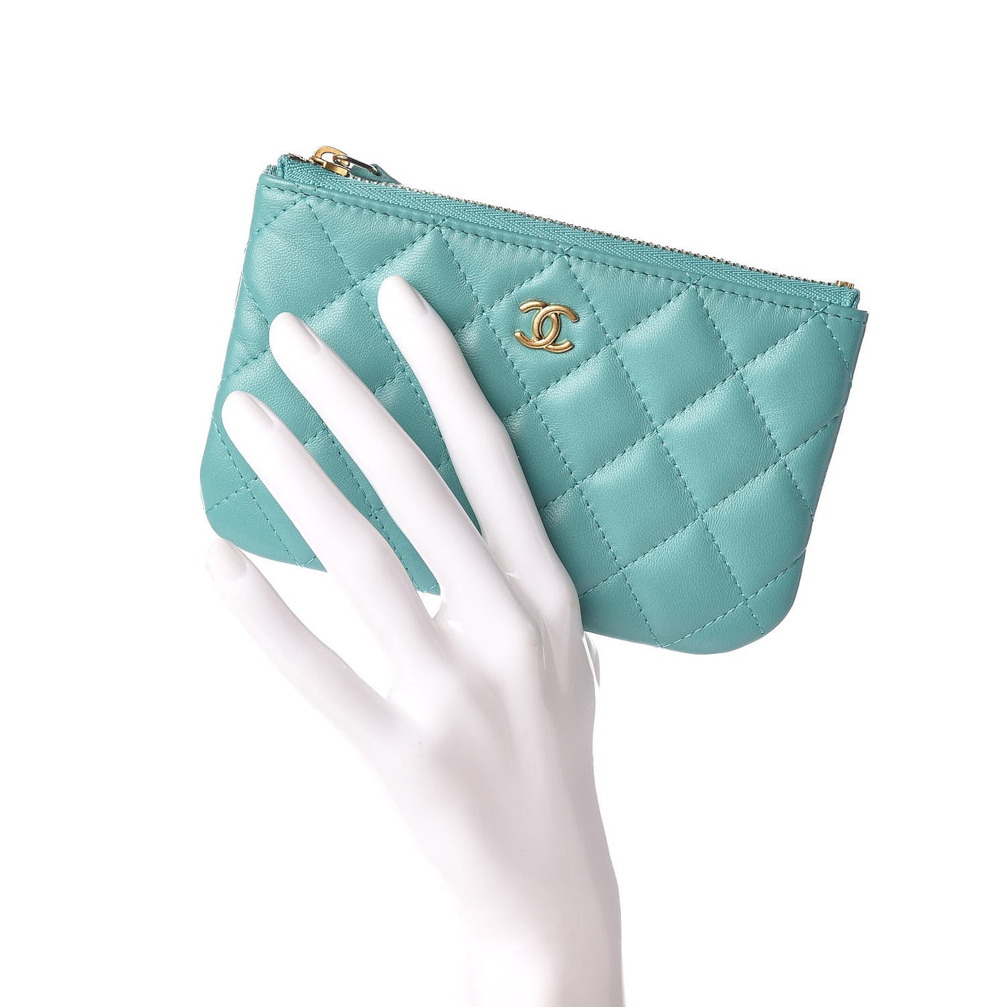 Lambskin Quilted Small Cosmetic Case Turquoise