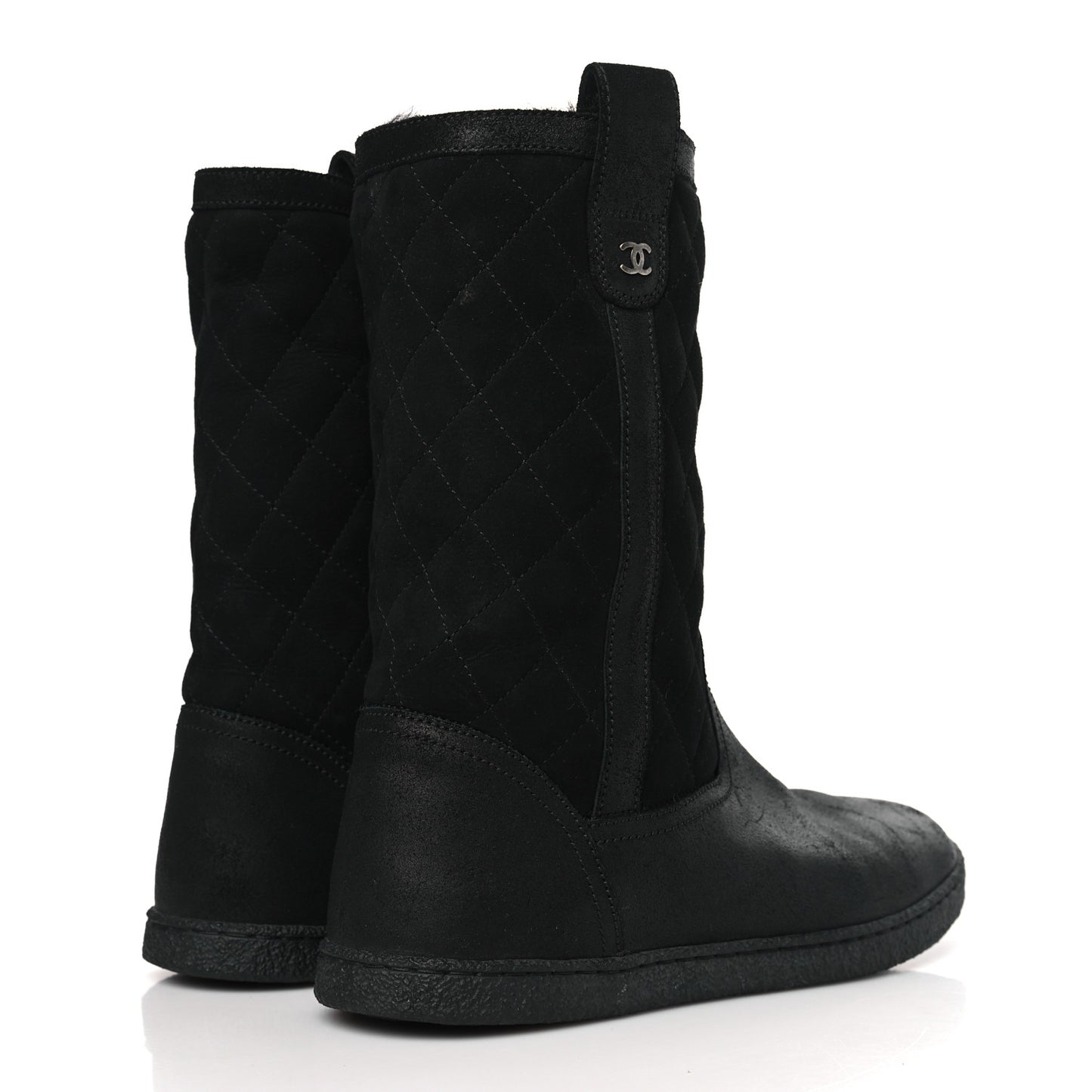 Suede Quilted High Boots 37.5 Black