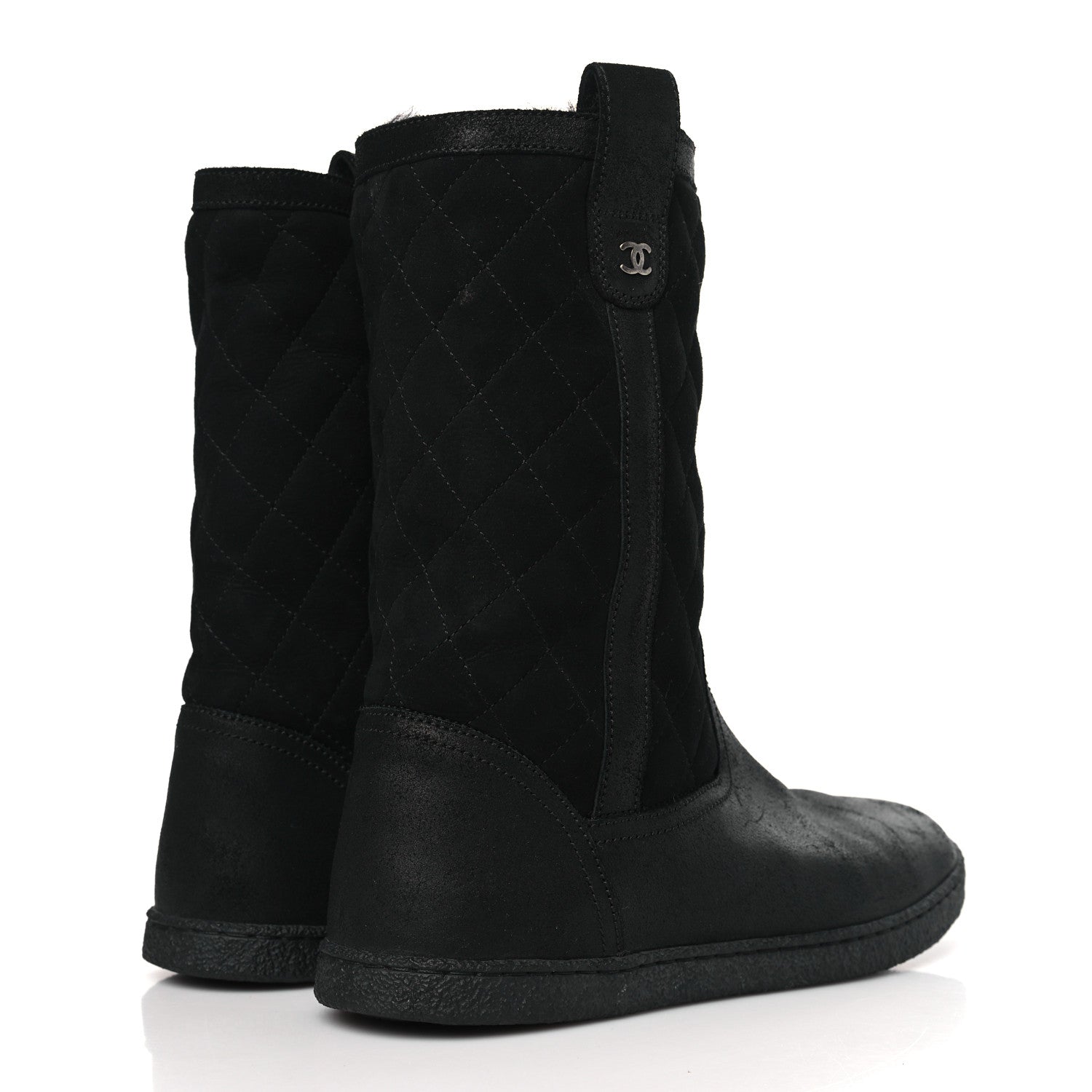 Chanel Suede Quilted High Boots 37.5 Black 4 of 7