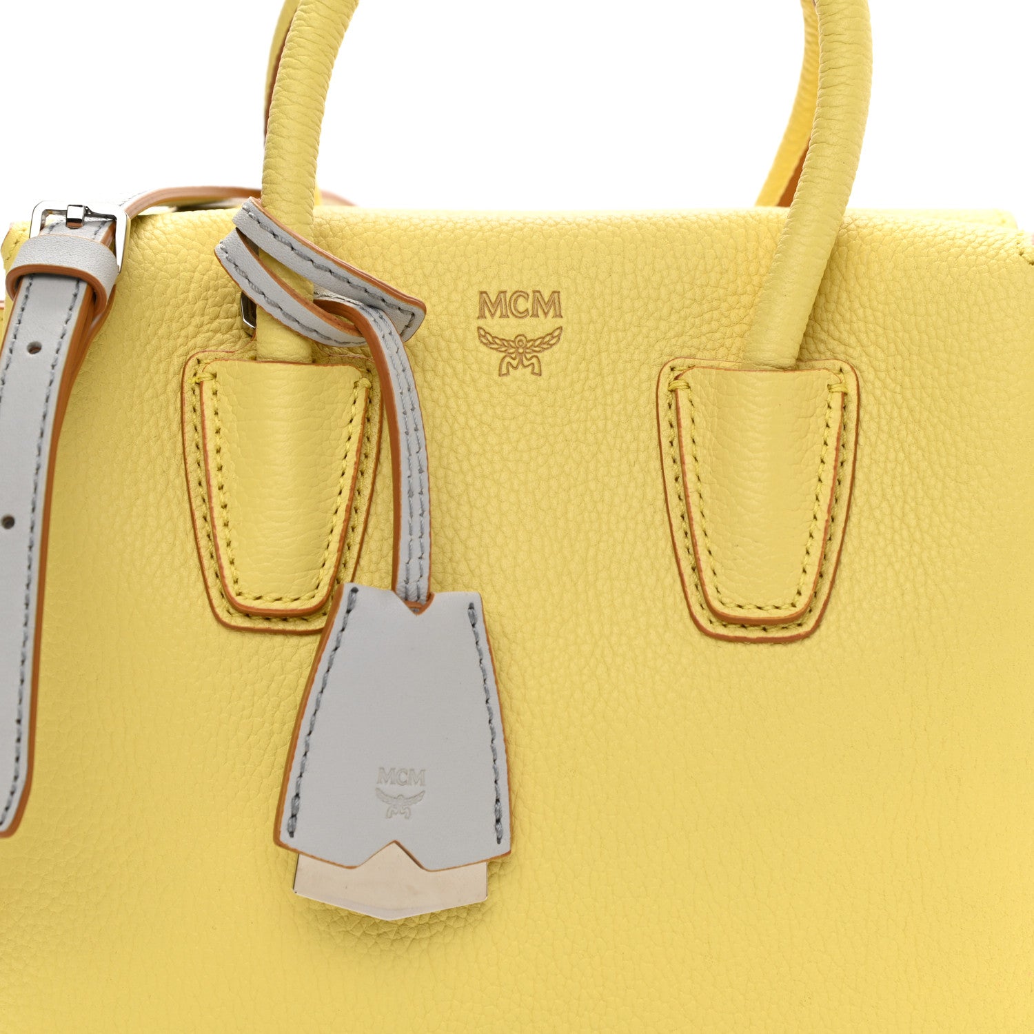 MCM Grained Calfskin Mini Milla Tote Custard Yellow 6 of 8